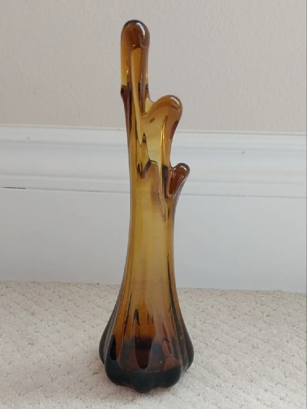 Murano Amber and Dark Brown Sculptural Art Glass Vase
